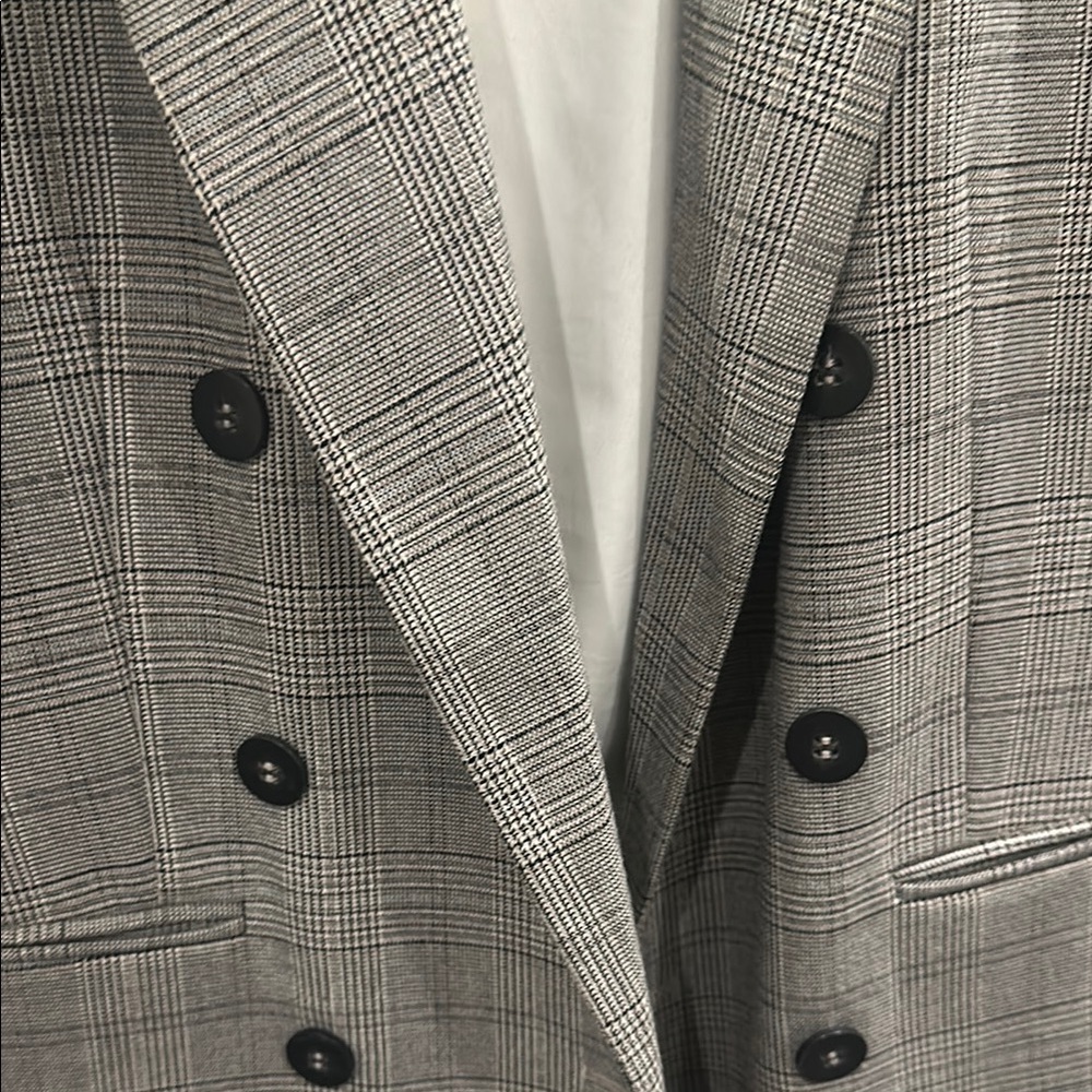 Gray Plaid Double-Breasted Blazer - image 3